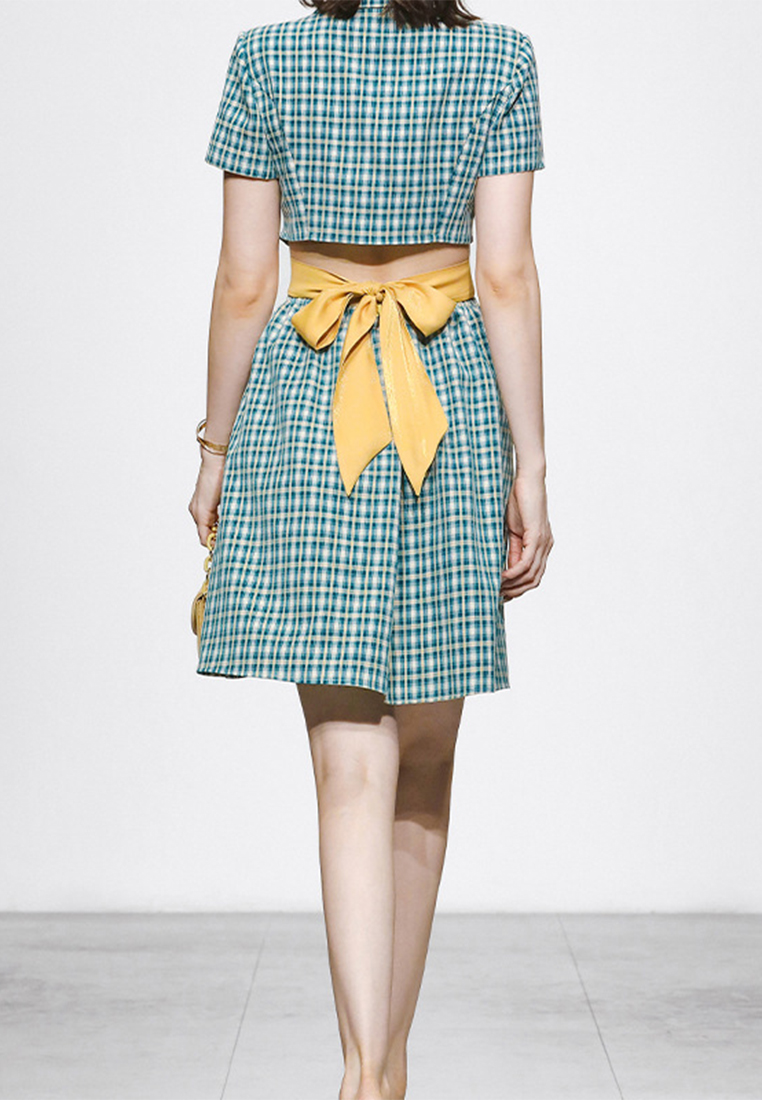 2024 Plaid short sleeved suit dress CA24090349BL