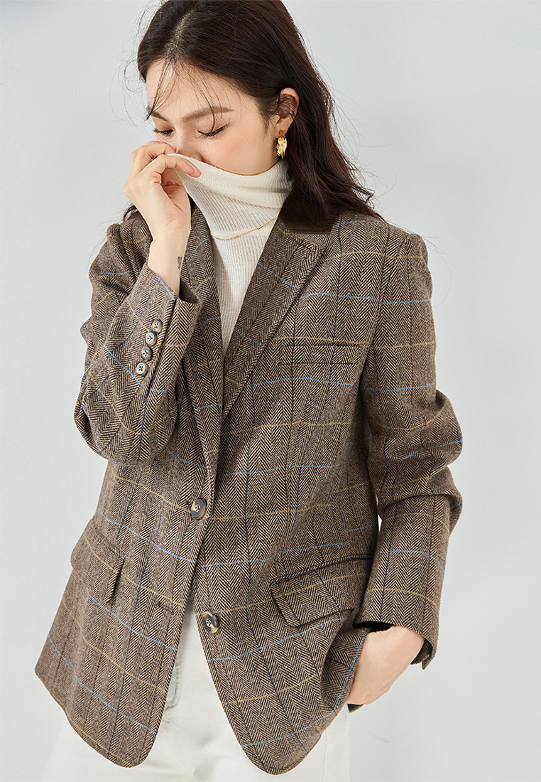 Plaid casual loose suit top CA24091149BW