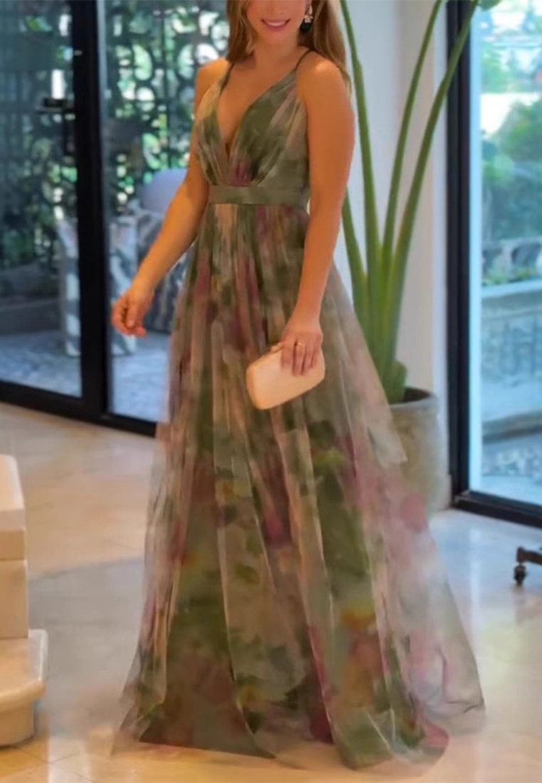 Summer new mesh printed casual camisole dress CA25042249GR