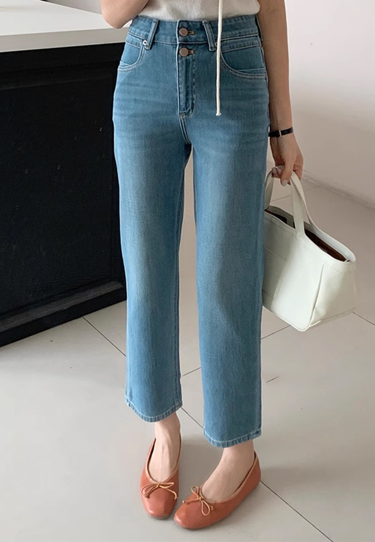 Spring high waist two-button nine-point straight jeans CA25042949BL