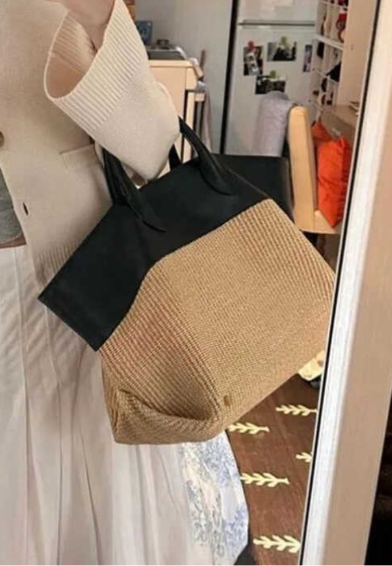 Vacation Style Two-Tone Woven Leather Tote Bag K26052003