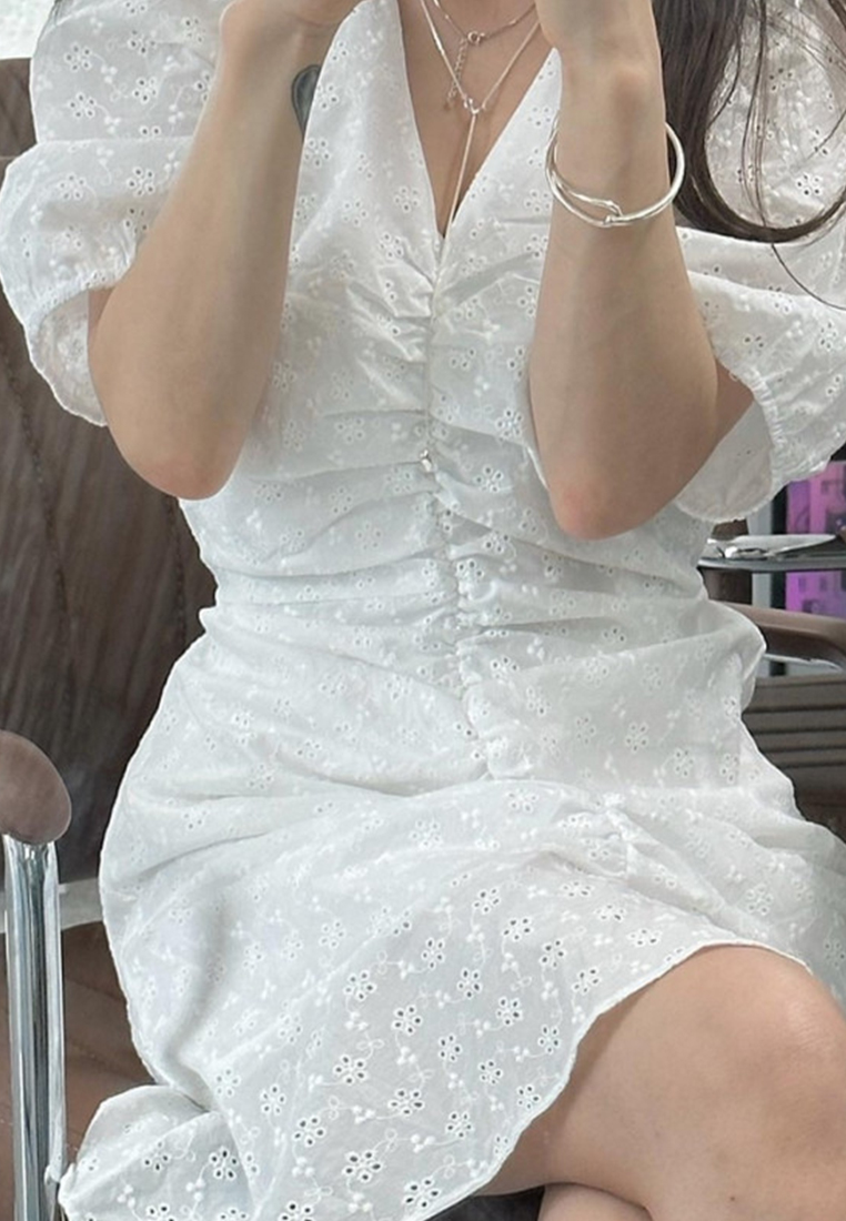 Embroidered Flower Waist Ruffle Dress CA25060349BK