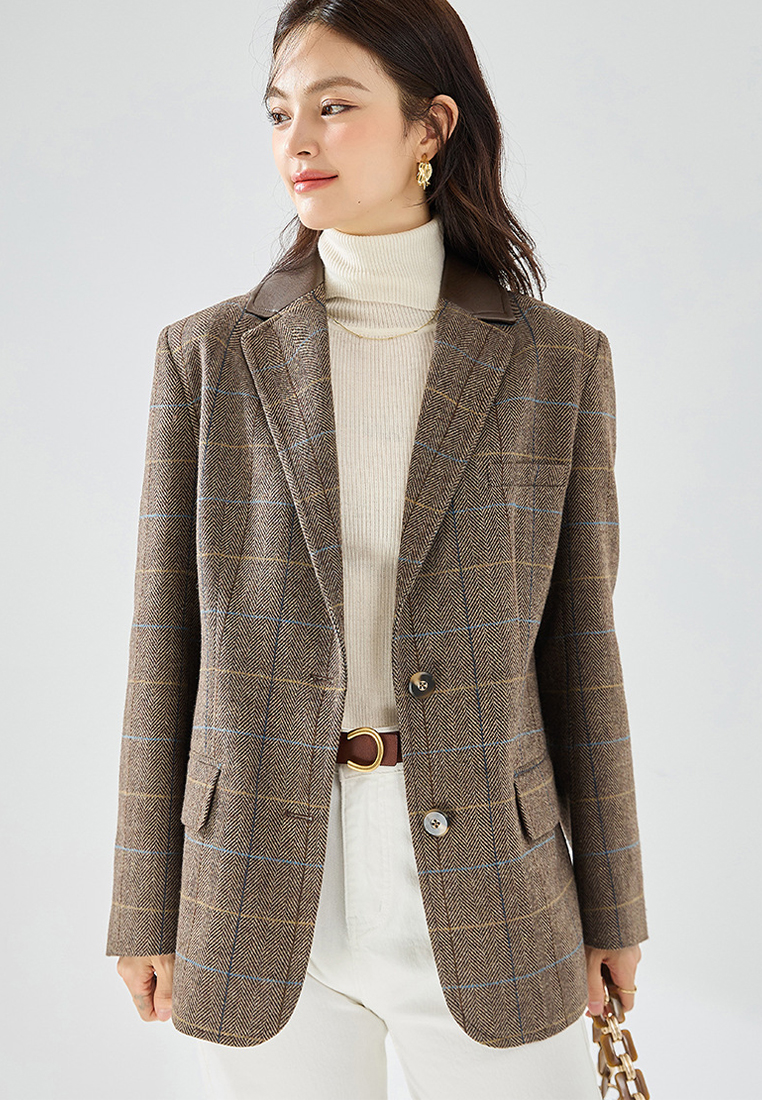 Plaid casual loose suit top CA24091149BW