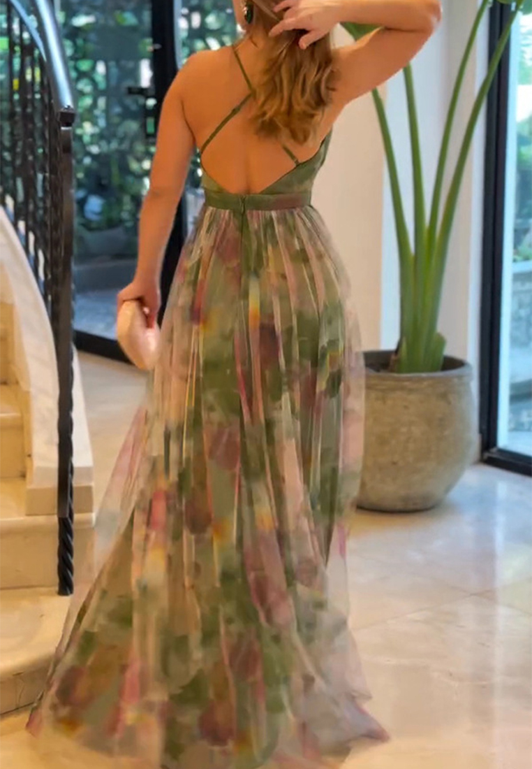 Summer new mesh printed casual camisole dress CA25042249GR