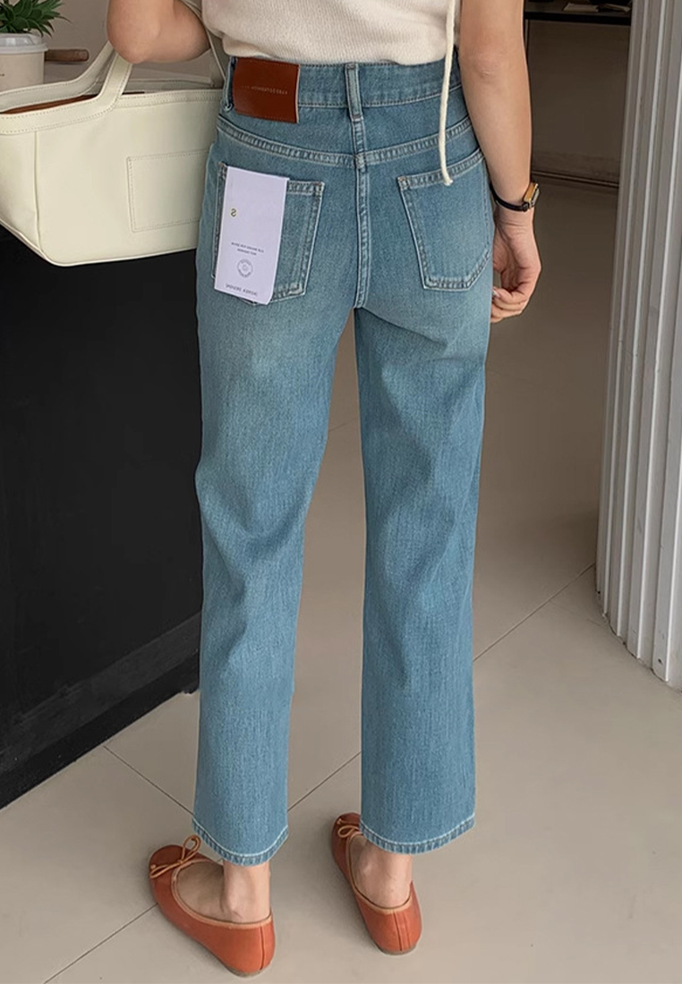 Spring high waist two-button nine-point straight jeans CA25042949BL