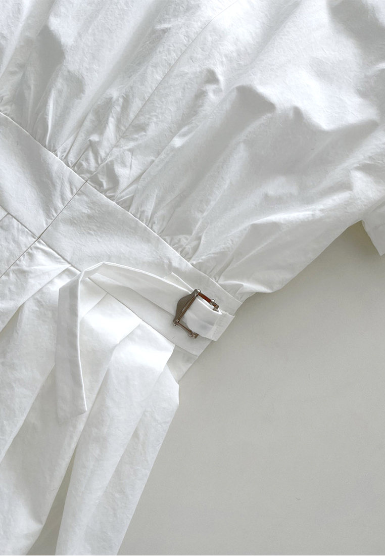 Round neck waist cinching slimming short sleeved dress CA225042249BK