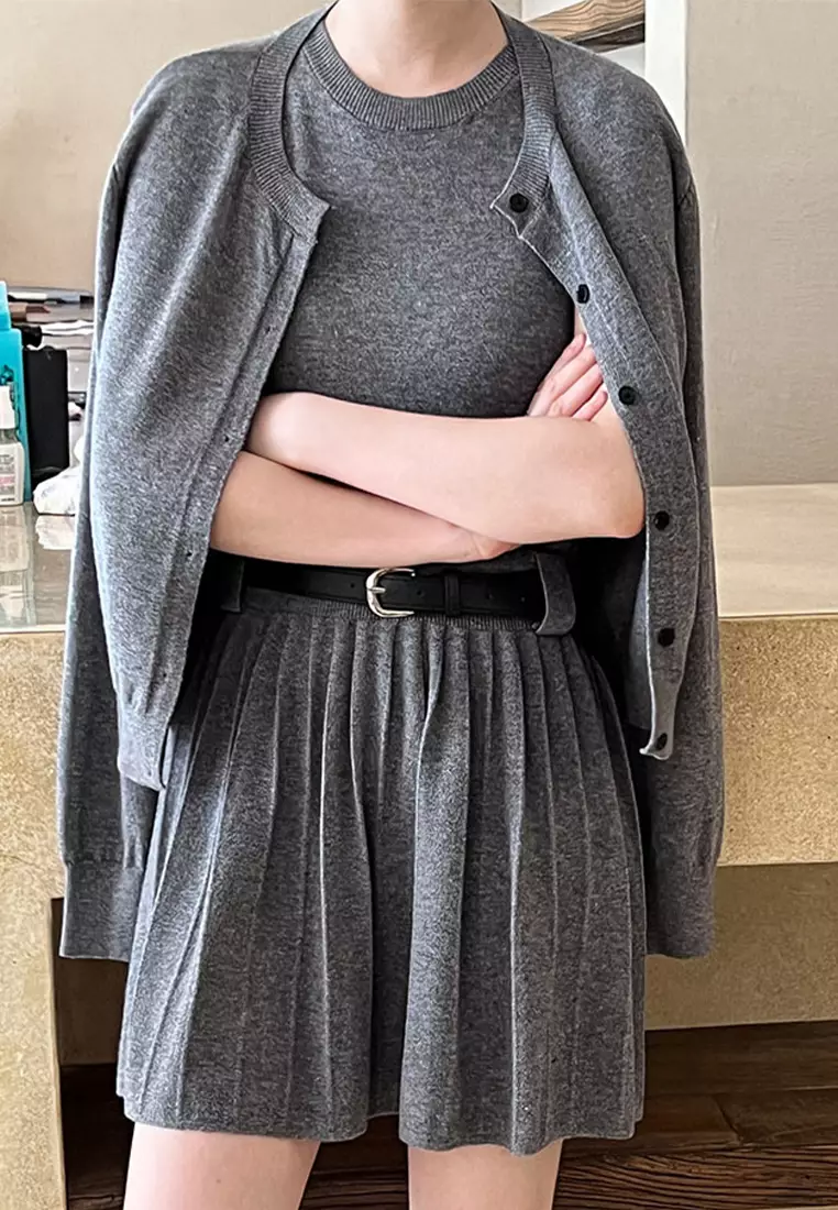 Korean knitted dress cardigan jacket set CA24092345BK