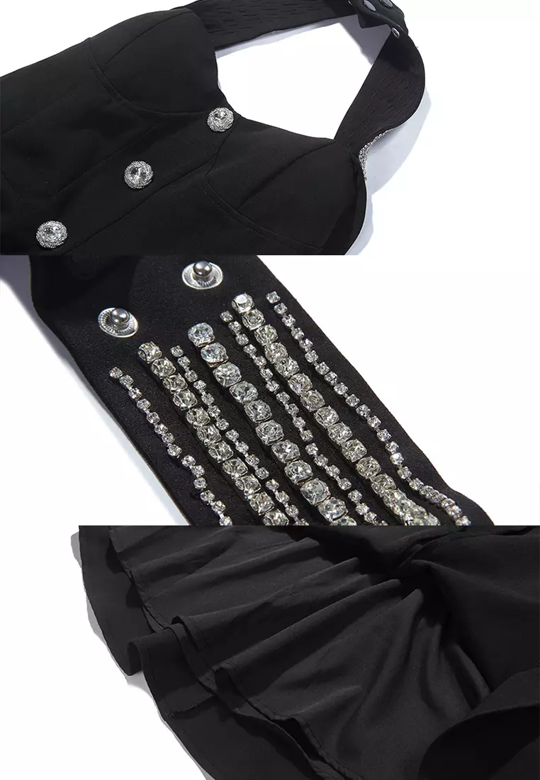 2024 new short diamond studded skirt CA24102509BK