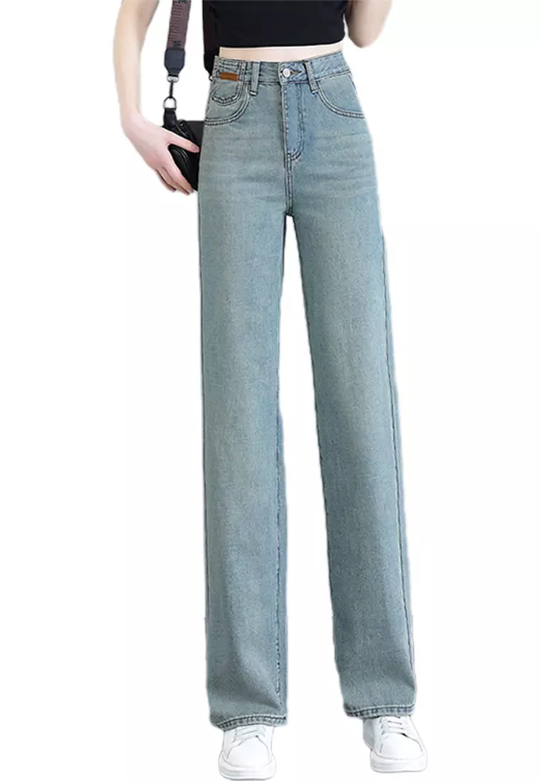 Light colored loose fitting versatile straight leg pants CA24092312BL