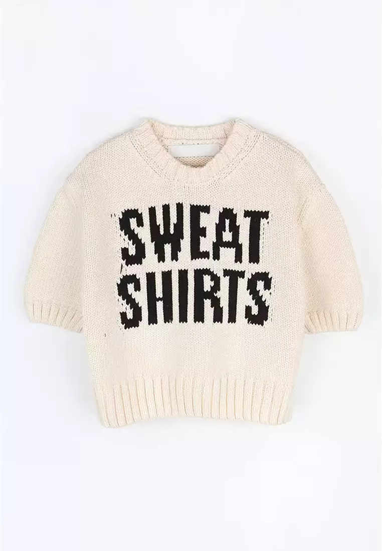 Korean high waisted short sleeved letter knit sweater CA24092712BE