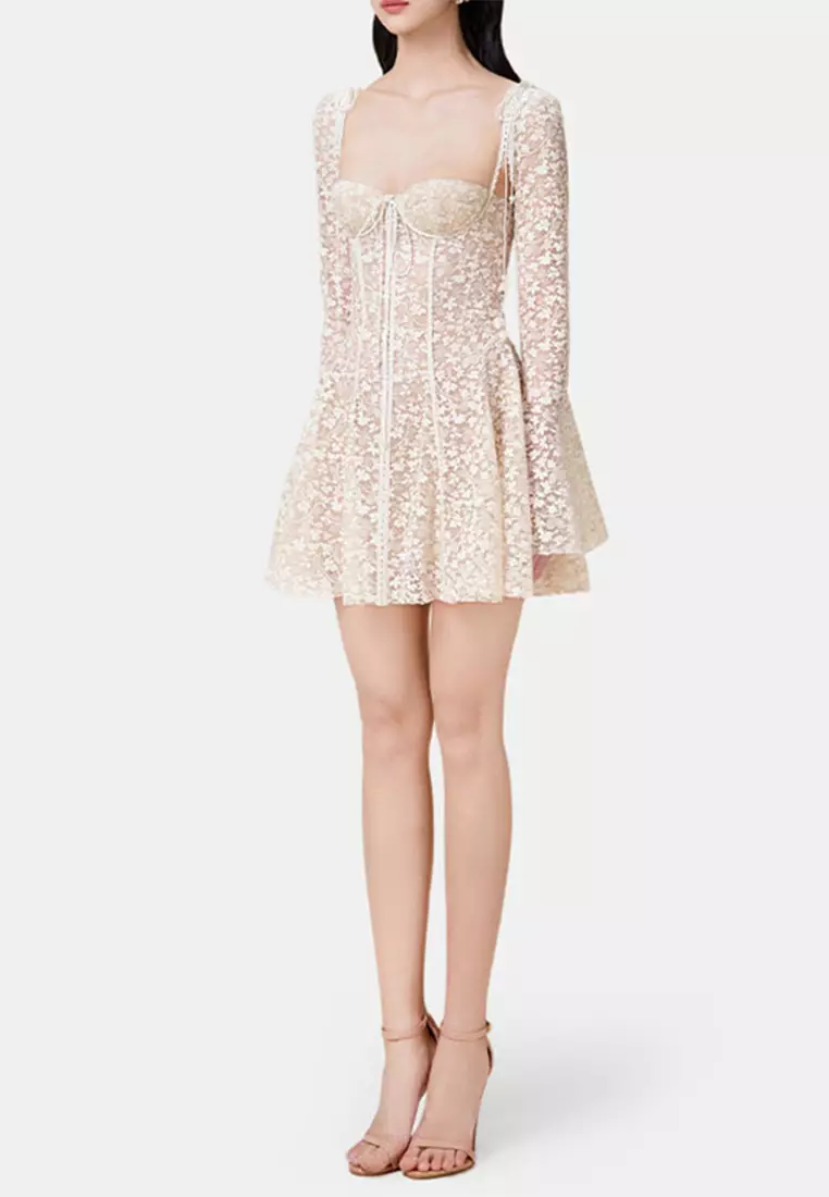 Autumn lace low neck long sleeved dress CA24102529W