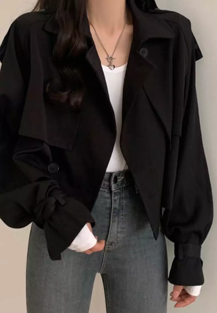 Retro style short windbreaker jacket CA24092730BK