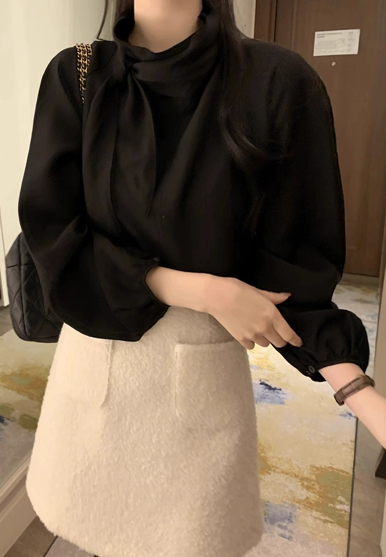 Korean chic early spring French ribbon long-sleeved shirt CA25021316BE