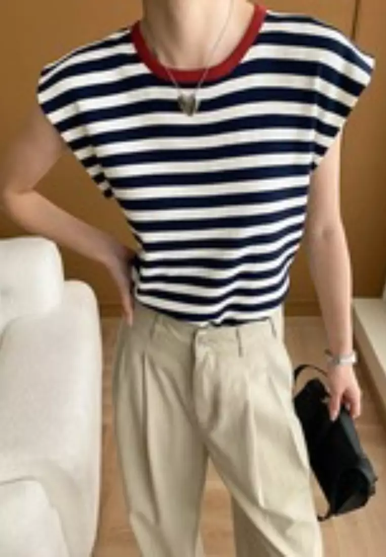 New summer sleeveless knitted women's T-shirt top K70804-BL