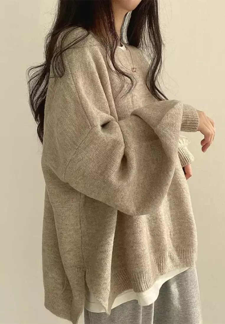 Casual versatile long sleeved warm knit sweater CA24092732BW