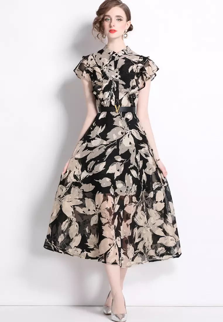 Slim fit printed lace up dress CA24092319YE