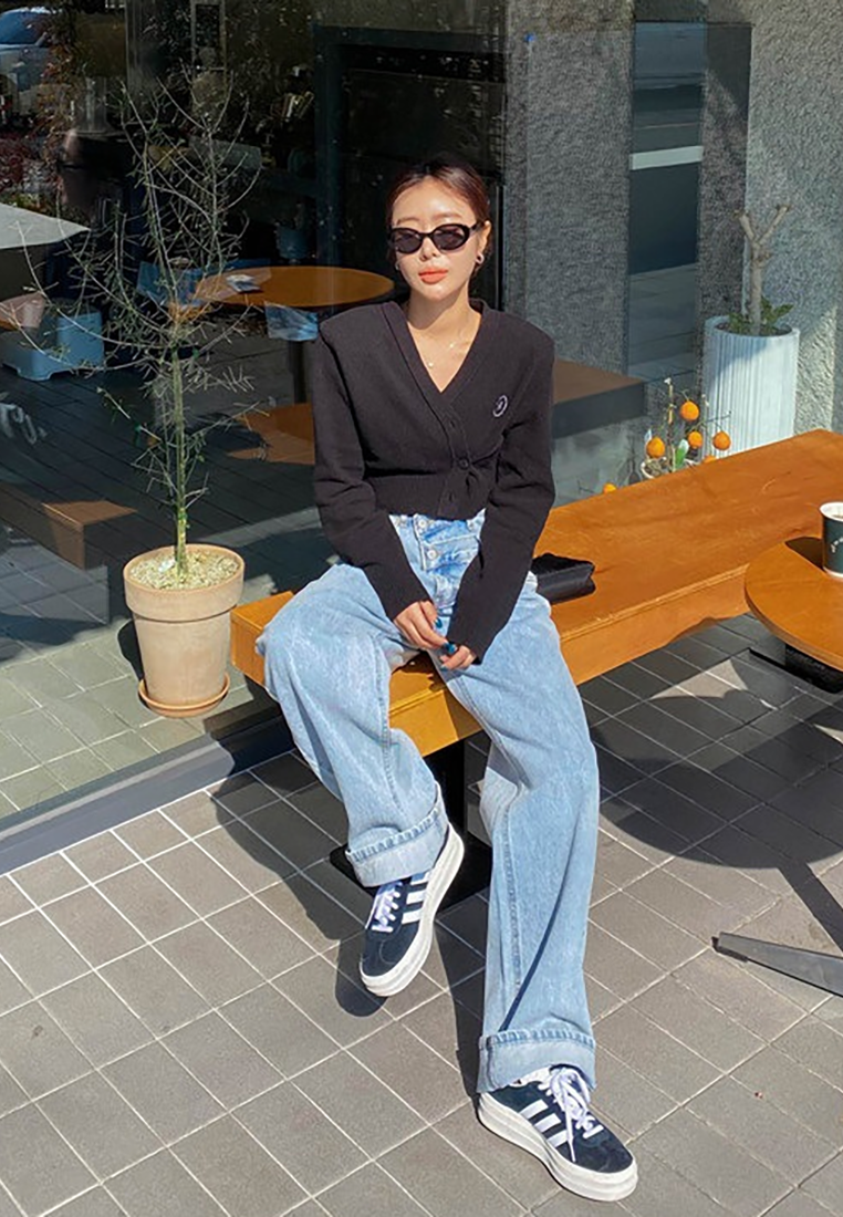 2025 New Asymmetric Slant-Breasted 2-Button Straight Jeans CA25022405BL