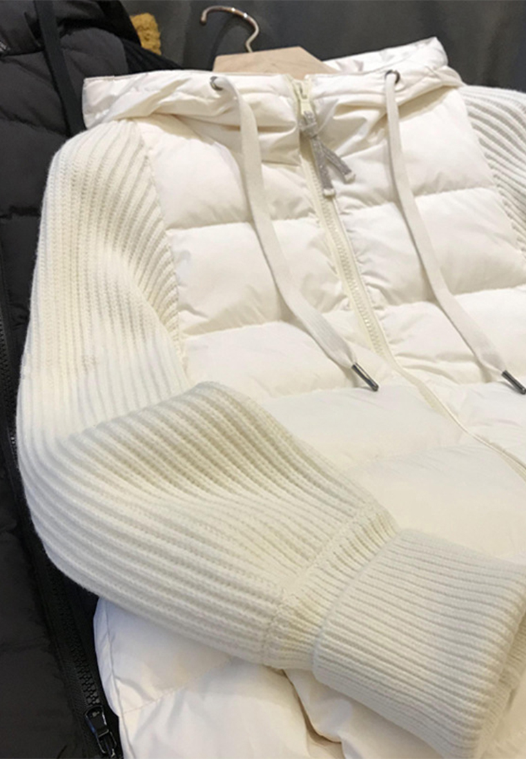 Versatile design high warmth hooded knitted spliced cotton clothing CA110205W