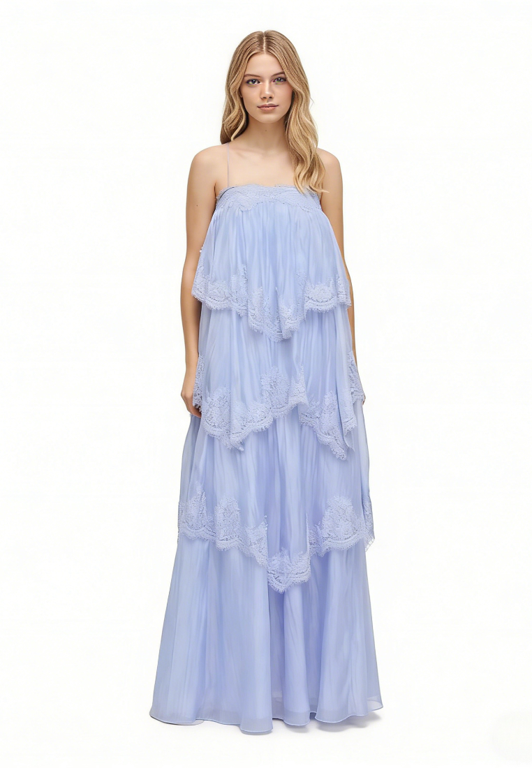 Vintage Ruffle Lace Cami Long Dress Flowy A-Line Beach Casual Maxi Dress K26040906