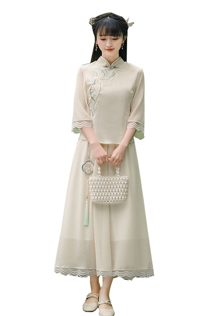 Embroidered stand-up collar improved Tang costume two-piece set CA011005BE