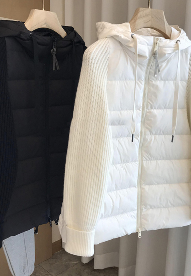 Versatile design high warmth hooded knitted spliced cotton clothing CA110205W