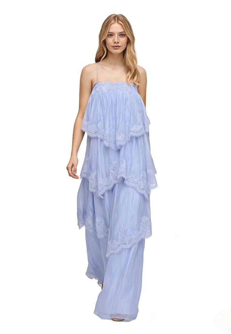 Vintage Ruffle Lace Cami Long Dress Flowy A-Line Beach Casual Maxi Dress K26040906