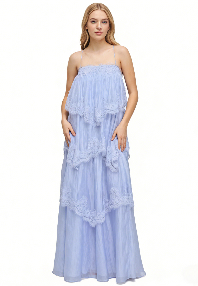 Vintage Ruffle Lace Cami Long Dress Flowy A-Line Beach Casual Maxi Dress K26040906