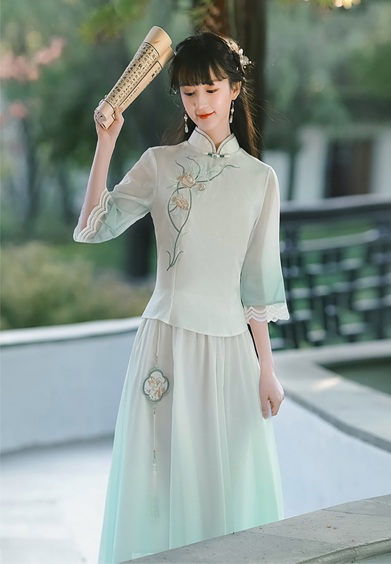 Embroidered stand-up collar improved Tang costume two-piece set CA011005BE