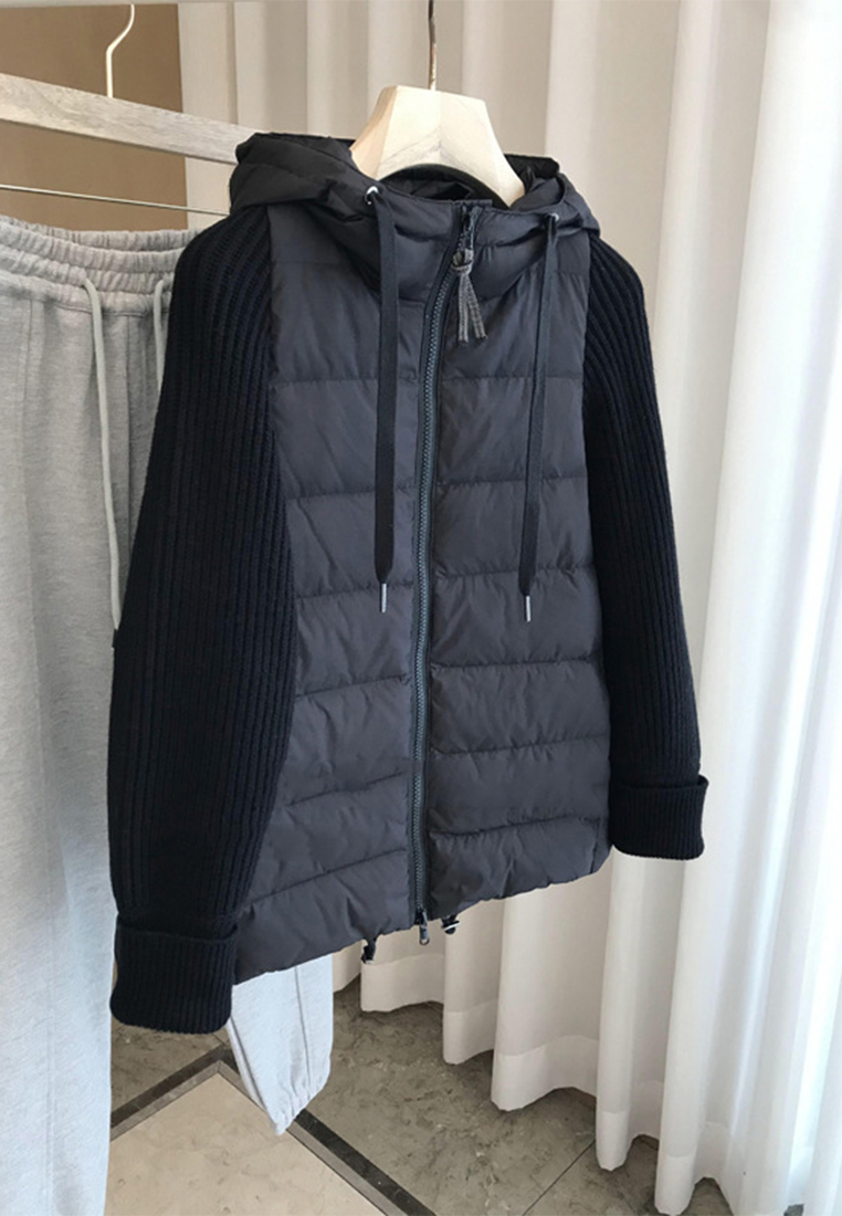 Versatile design high warmth hooded knitted spliced cotton clothing CA110205W