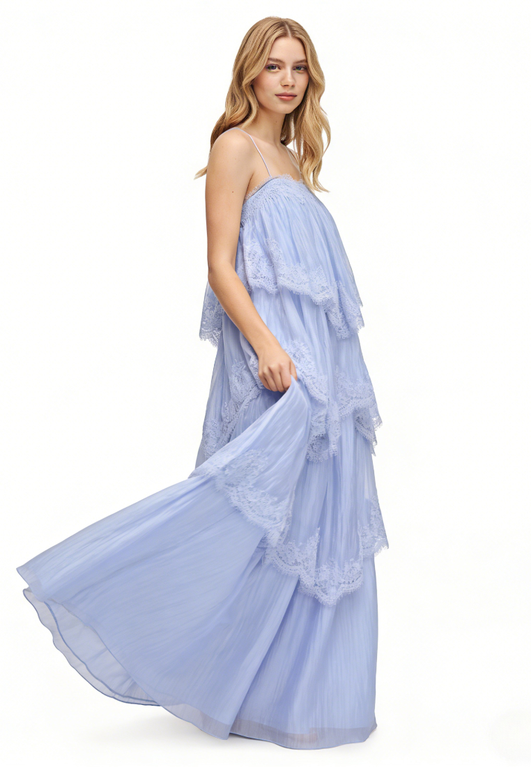 Vintage Ruffle Lace Cami Long Dress Flowy A-Line Beach Casual Maxi Dress K26040906