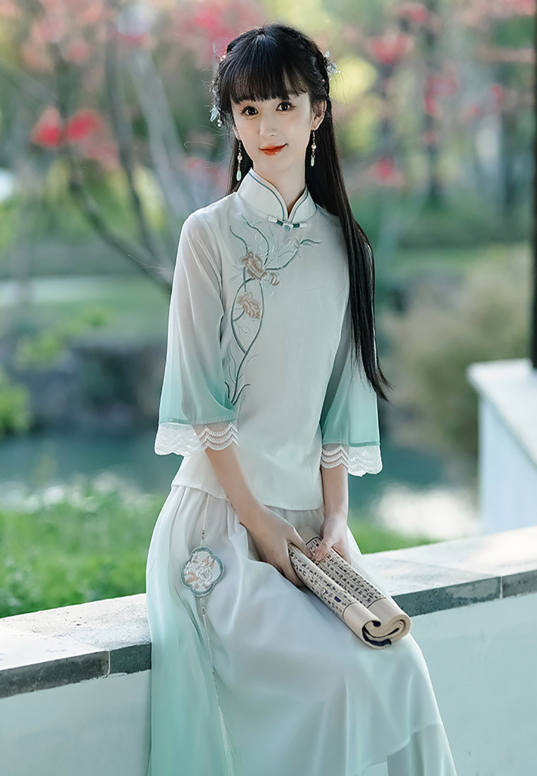 Embroidered stand-up collar improved Tang costume two-piece set CA011005BE