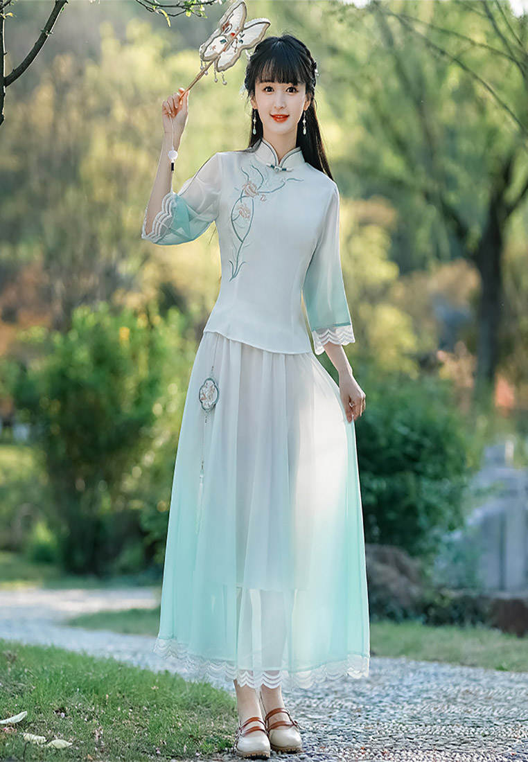 Embroidered stand-up collar improved Tang costume two-piece set CA011005BE