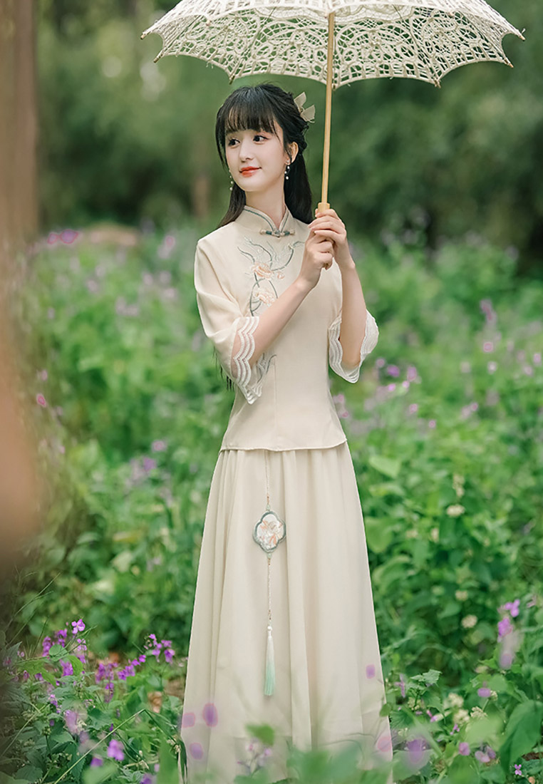 Embroidered stand-up collar improved Tang costume two-piece set CA011005BE