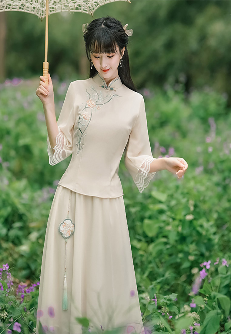 Embroidered stand-up collar improved Tang costume two-piece set CA011005BE