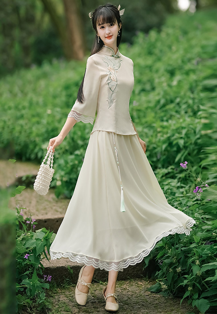 Embroidered stand-up collar improved Tang costume two-piece set CA011005BE