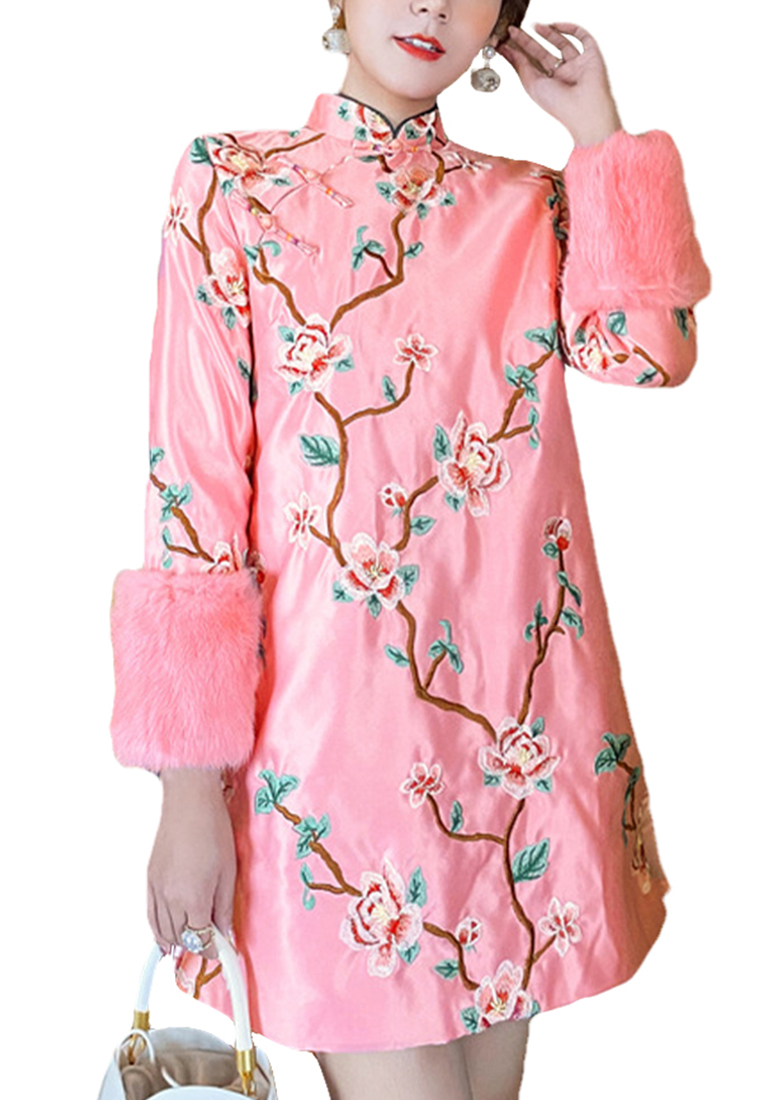 Chinese style embroidered cotton cheongsam dress CA122705