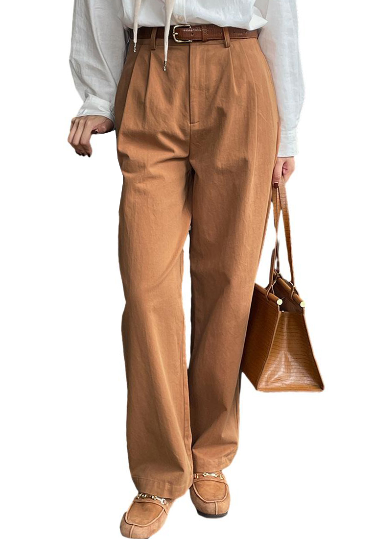 2024 French Khaki High Waist Cotton Casual  Pants CA24031905BE