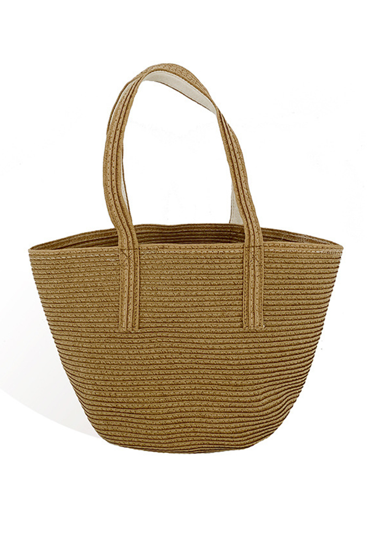 2024 Handheld Brown Simple Straw Woven Bag CA24032305BW