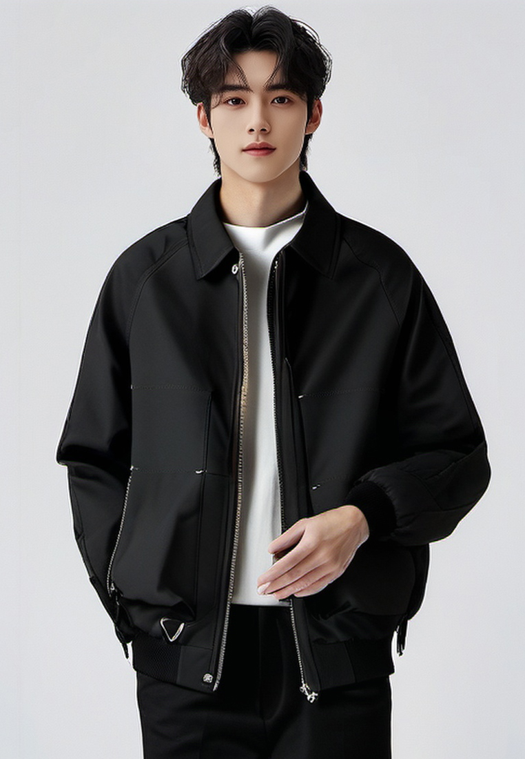 Winter Korean loose collar jacket CA24101405BK