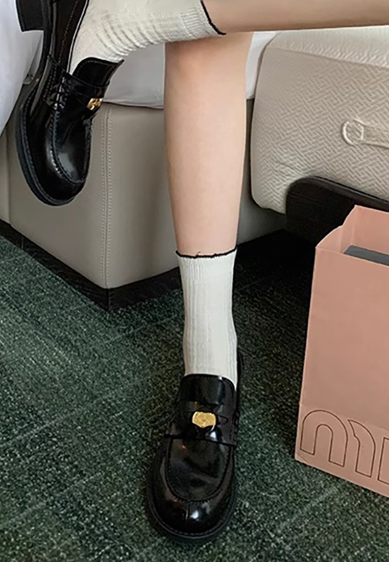 Cowhide British style slip-on thick heel thick sole loafers CA25030316BK