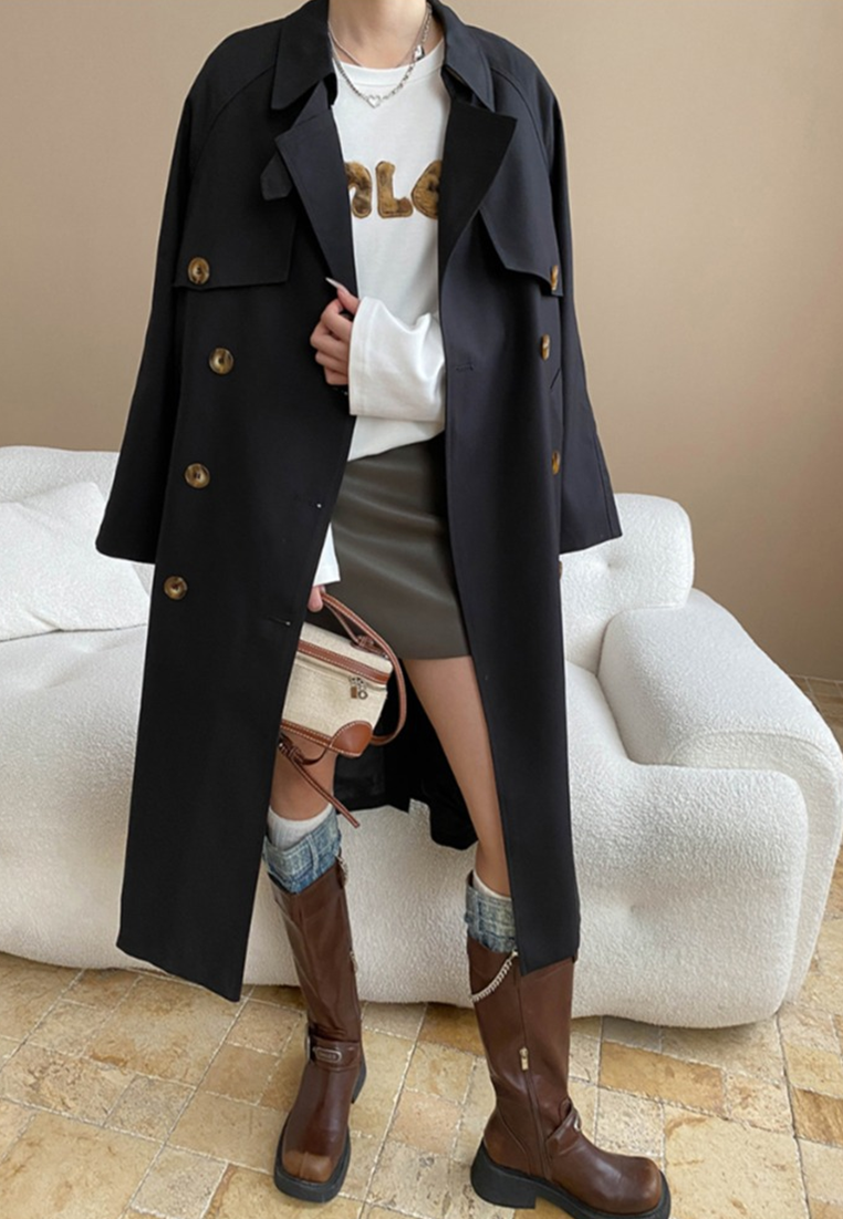 Early autumn new British style double-breasted lace-up long coat CA25092505KI