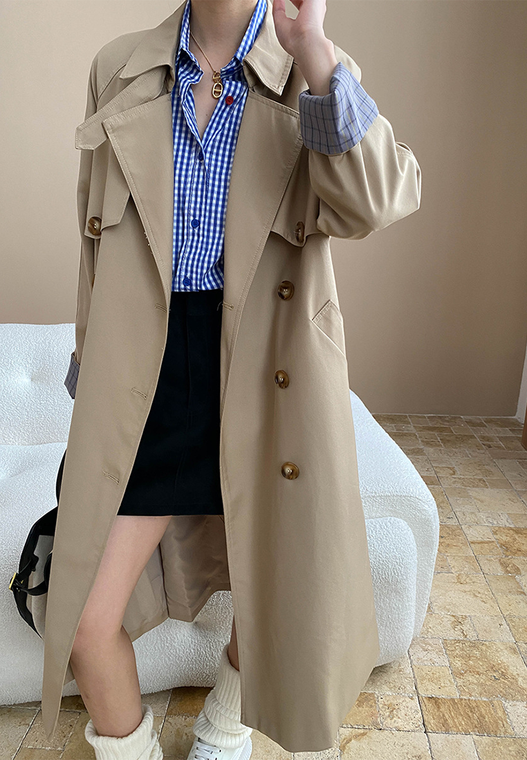 Early autumn new British style double-breasted lace-up long coat CA25092505KI