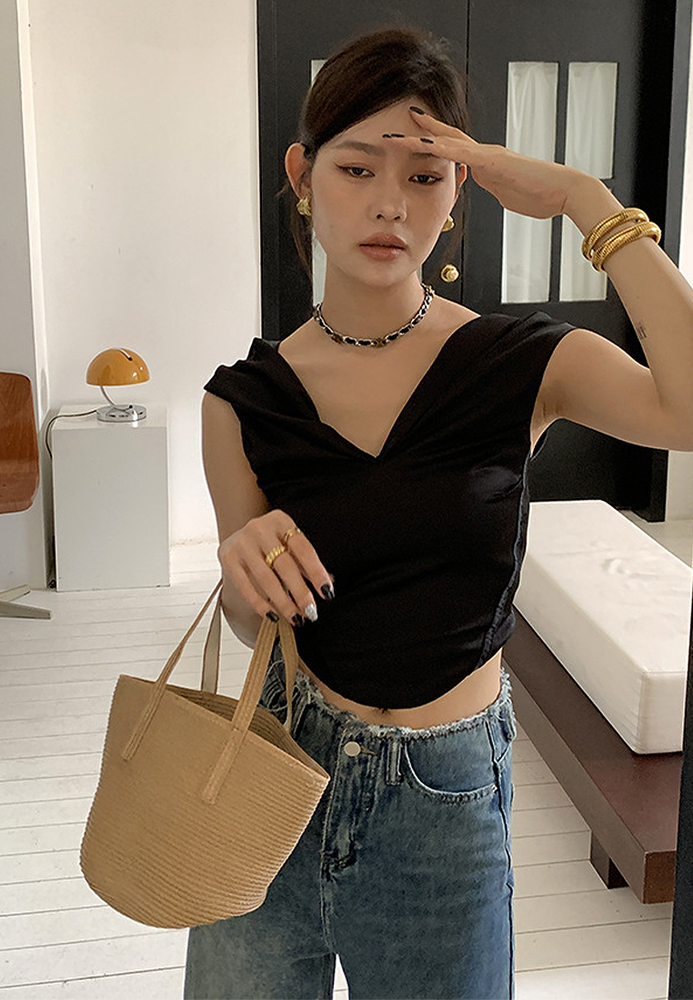 2024 Handheld Brown Simple Straw Woven Bag CA24032305BW