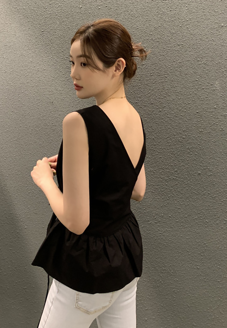 New spring and summer French lace ruffle patchwork vest shirt CA25042905W