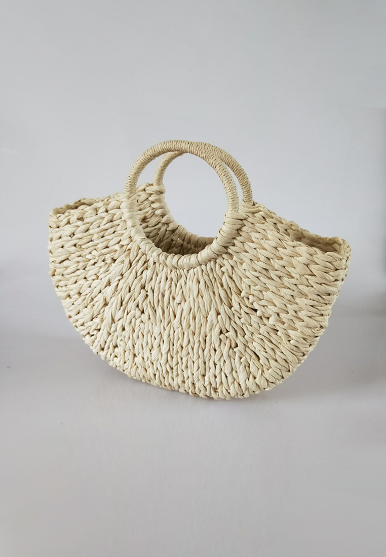 New Half Circle Handmade Solid Color Woven Tote Bag CA24061705MT-sunnydaysweety