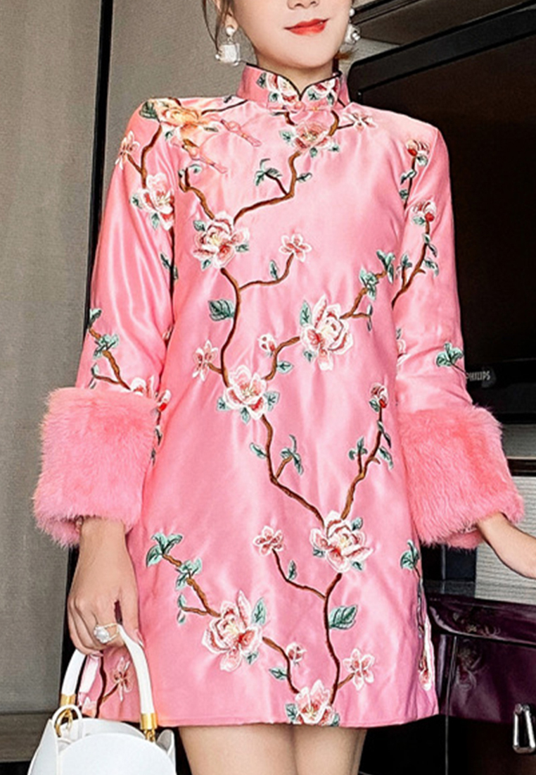 Chinese style embroidered cotton cheongsam dress CA122705