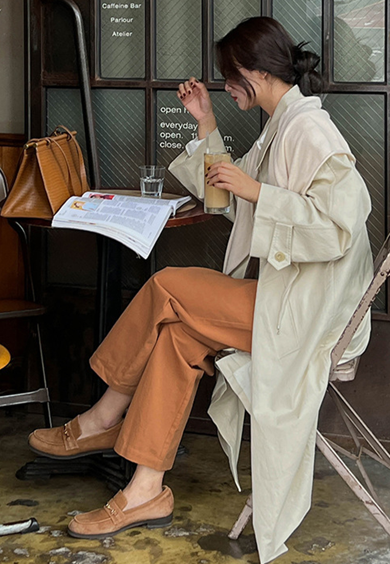 2024 French Khaki High Waist Cotton Casual  Pants CA24031905BE