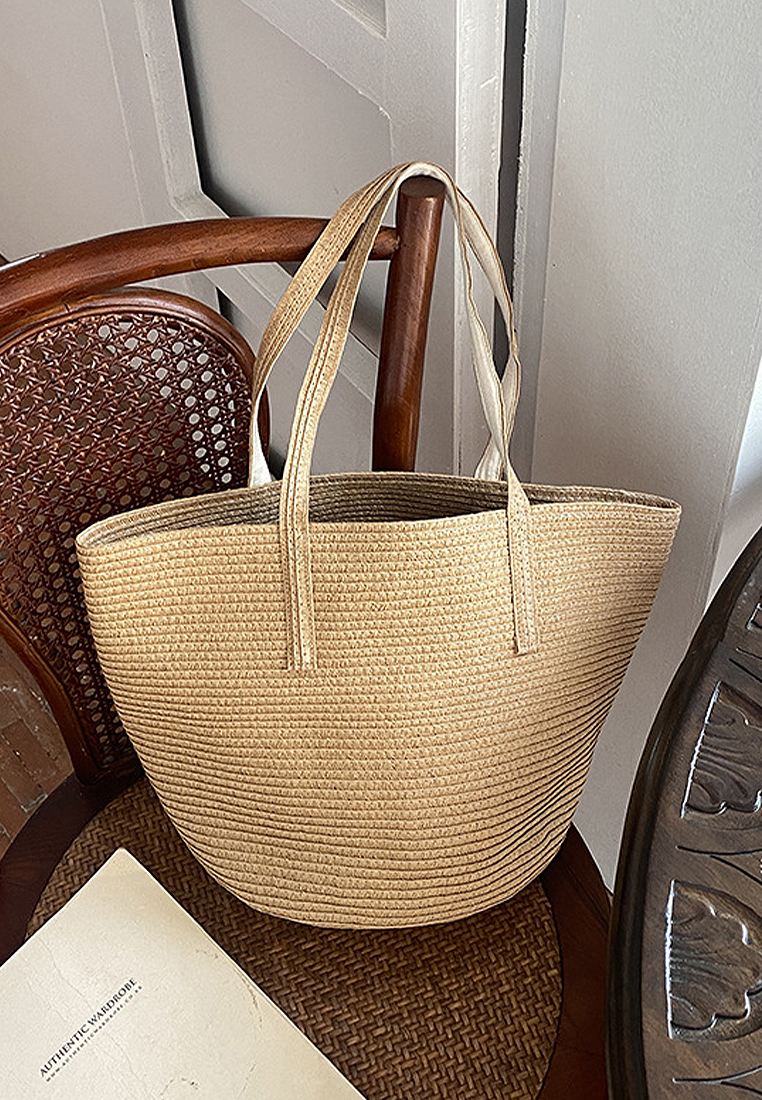 2024 Handheld Brown Simple Straw Woven Bag CA24032305BW