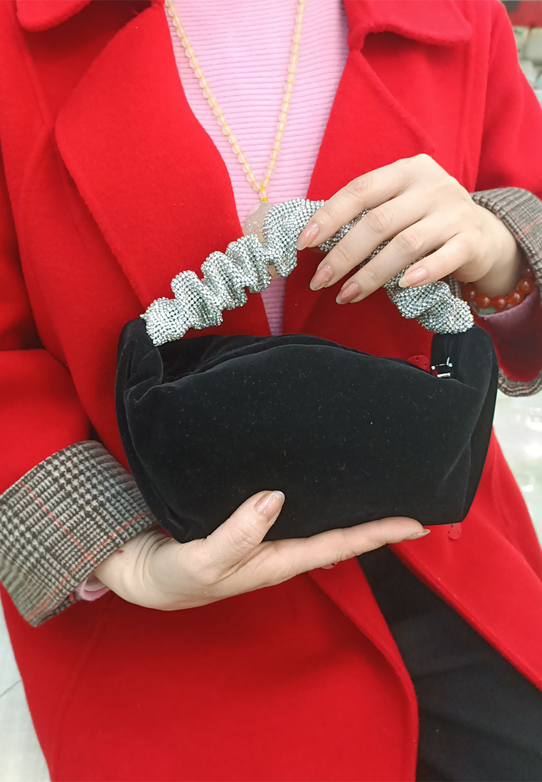 New Flash Diamond Black Velvet Handbag CA24121005BK