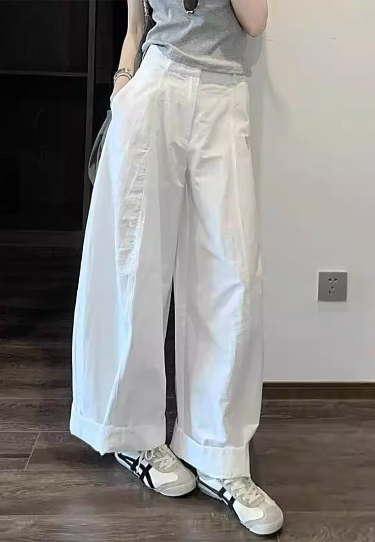 Korean-style white loose straight workwear wide-leg pants CA25061705W